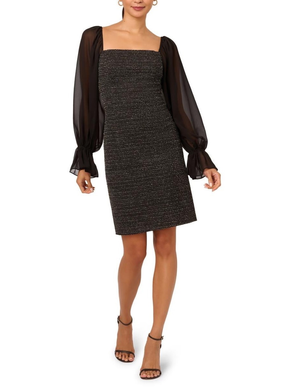 Adrianna Papell Black Metallic Bouclé Sheath Dress
